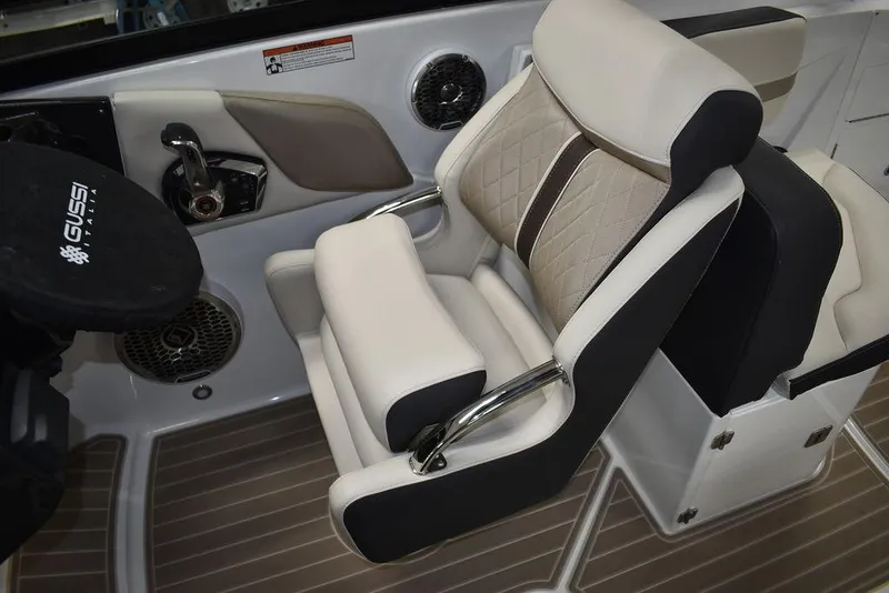 Slide: The Image of Captain's chair in 2023 Monterey M6 boat, featuring luxurious upholstery and ergonomic design. - 40