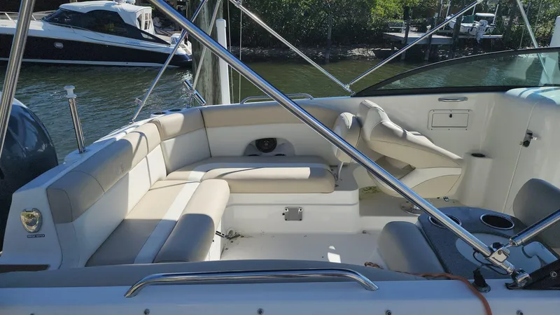 Slide: The Image of 2017 NauticStar 243DC Sport Deck boat interior with spacious seating. - 3