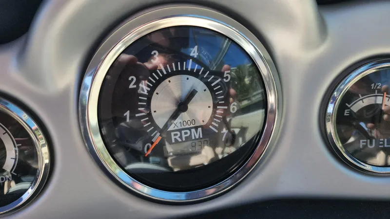 Slide: The Image of Close-up of 2017 NauticStar 243DC Sport Deck RPM gauge. - 49