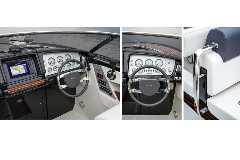 Slide: The Image of Riva Iseo 2025 boat dashboard and steering wheel with modern navigation system and luxurious interior. - 11