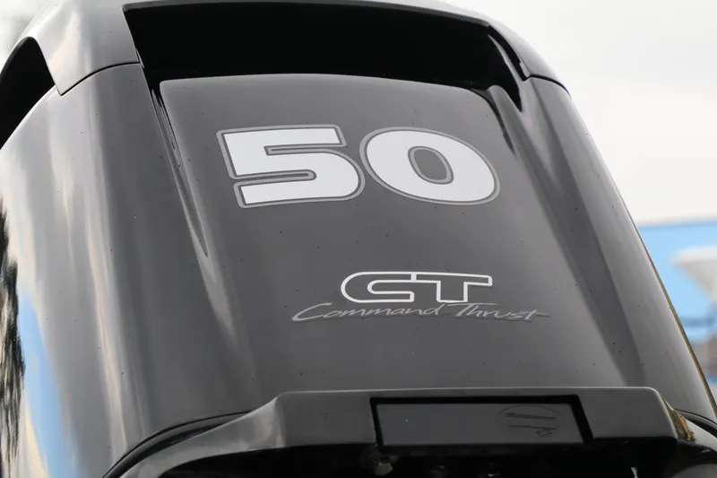 Slide: The Image of Outboard motor with "50 GT Command Thrust" branding on a 2023 Highfield 390 Sport. - 3