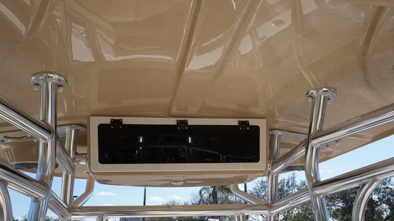 Slide: The Image of 2023 Sea Chaser 20 HFC boat T-top with storage compartment and stainless steel frame. - 5