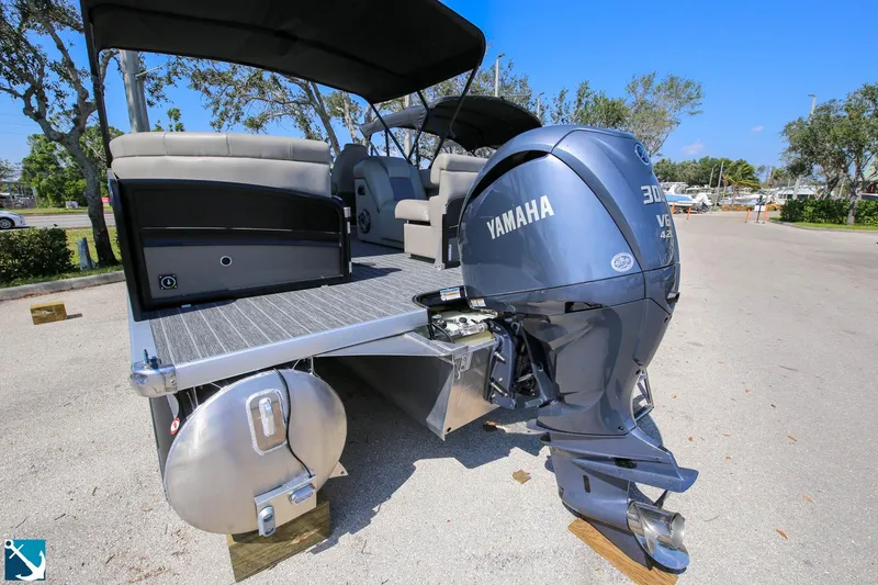 Slide: The Image of 2023 Premier 250 Intrigue RF pontoon boat with Yamaha 300 outboard motor. - 4