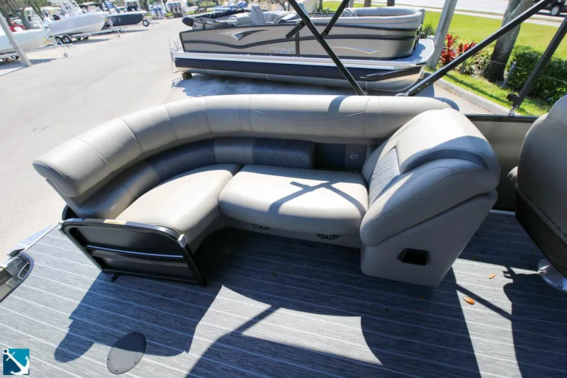 Slide: The Image of 2023 Premier 250 Intrigue RF pontoon boat with luxurious seating. - 6