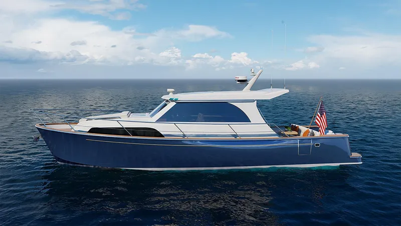 Slide: The Image of 2025 Legacy 12 yacht cruising on open sea under clear skies. - 1