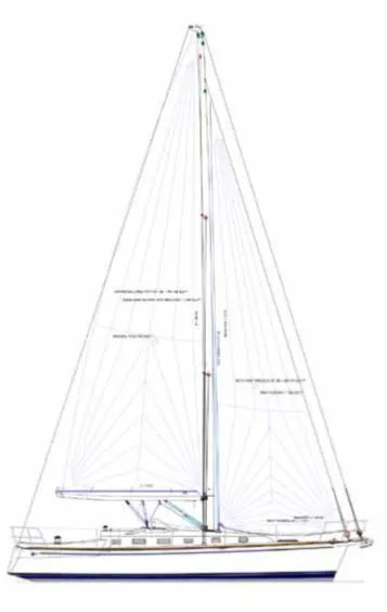 Slide: The Image of 2025 Tartan 395 sailboat design blueprint, showcasing sleek lines and modern rigging. - 4