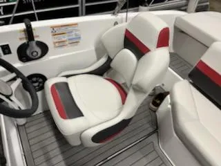 Slide: The Image of 2023 Hurricane SS188 boat interior with white and red captain's chair. - 5