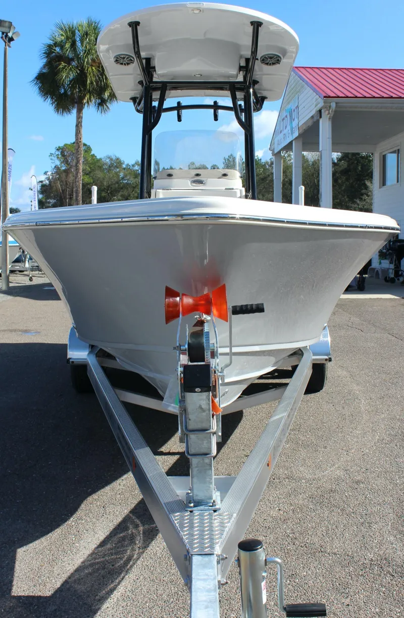 Slide: The Image of 2023 Sea Chaser 26 LX boat on trailer, front view. - 8