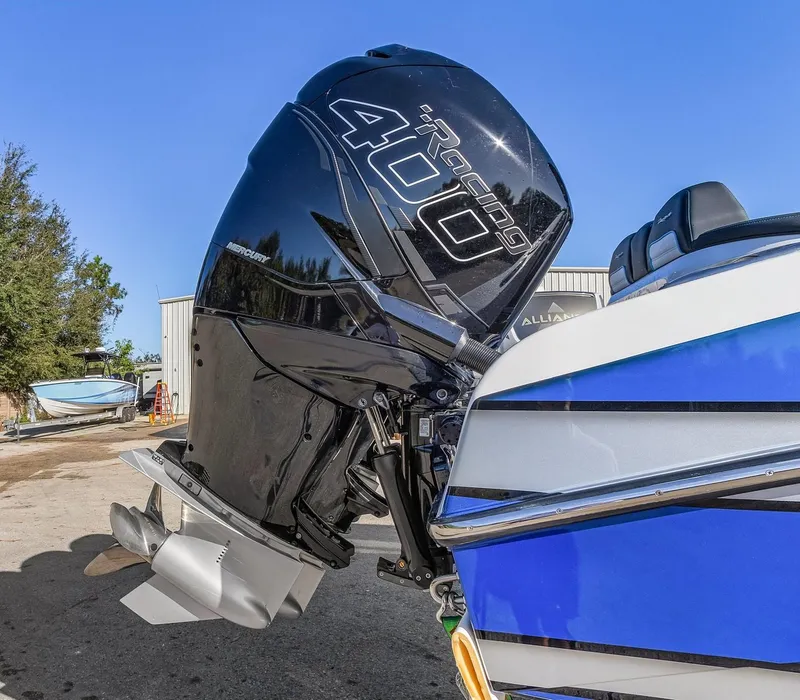Slide: The Image of 2023 Renegade 38 Open with Mercury Racing 400 outboard engine. - 11