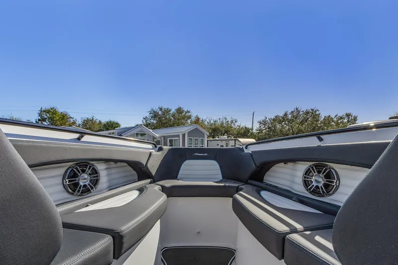 Slide: The Image of 2023 Renegade 38 Open boat interior with sleek seating and modern design. - 30