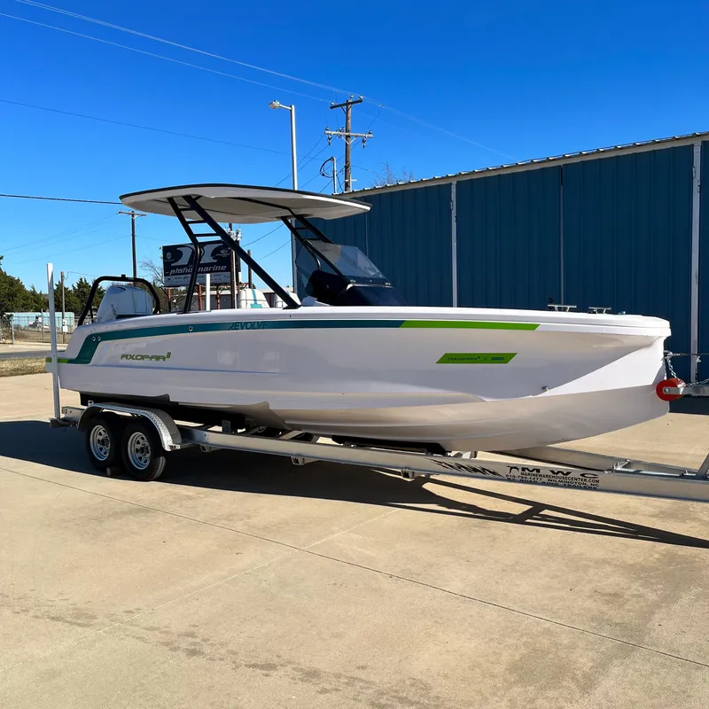 Slide: The Image of Top view of 2022 Axopar 22 T-Top x Jobe Revolve boat layout. - 2