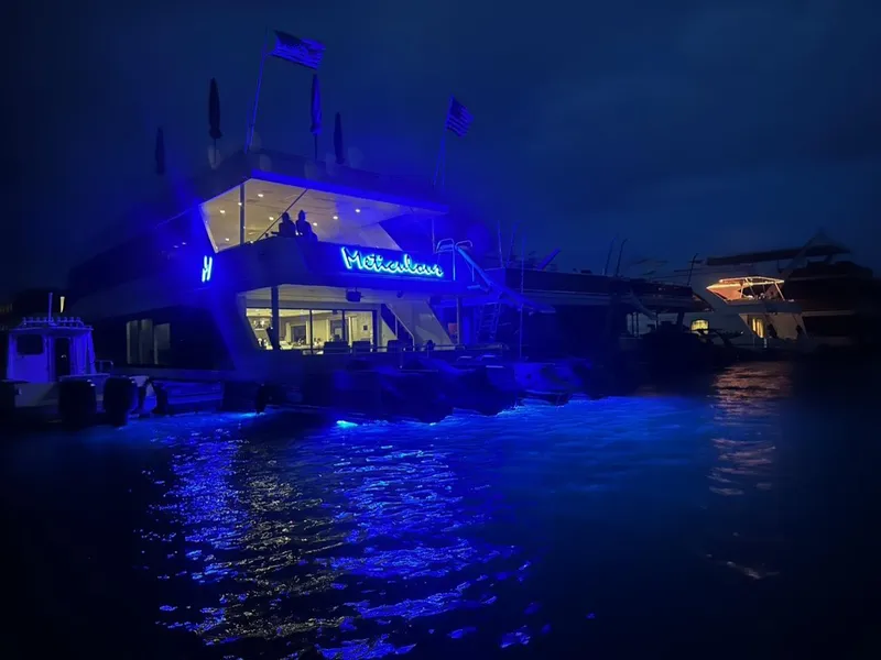 Slide: The Image of Luxurious yacht "Meticulous Share #7" by Adonia, illuminated at night, 2023 model. - 20