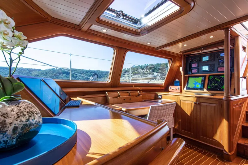 Slide: The Image of Interior of a 1998 Alloy Yachts Cruising Ketch with wooden furnishings. - 22