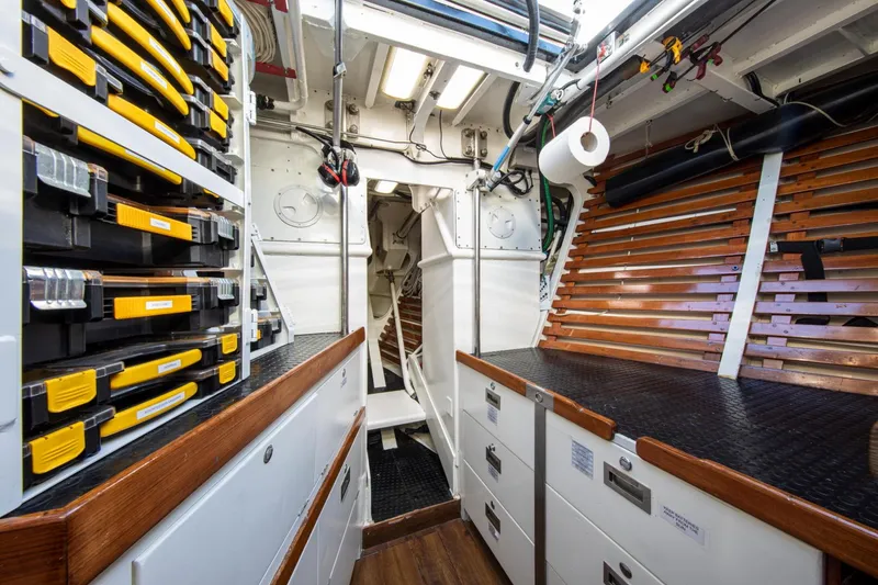 Slide: The Image of Interior of a 1998 Alloy Yachts Cruising Ketch with storage space. - 45
