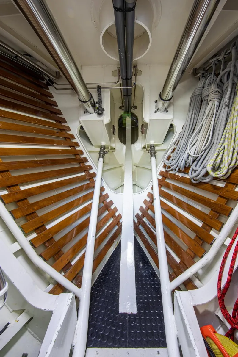 Slide: The Image of Interior of a 1998 Alloy Yachts Cruising Ketch with ropes and wooden details. - 46