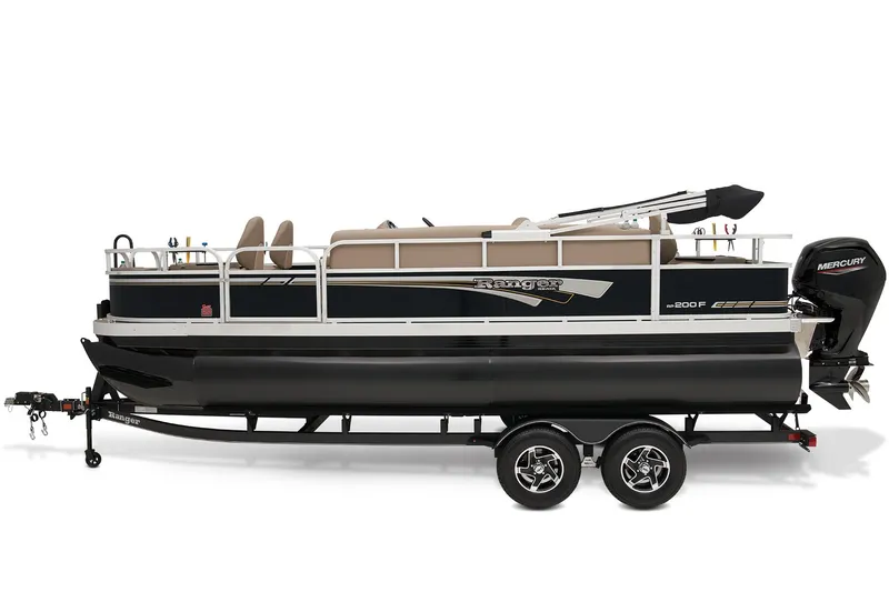 Slide: The Image of 2023 Ranger Reata 200F boat interior with cushioned seating and carpeted flooring. - 4