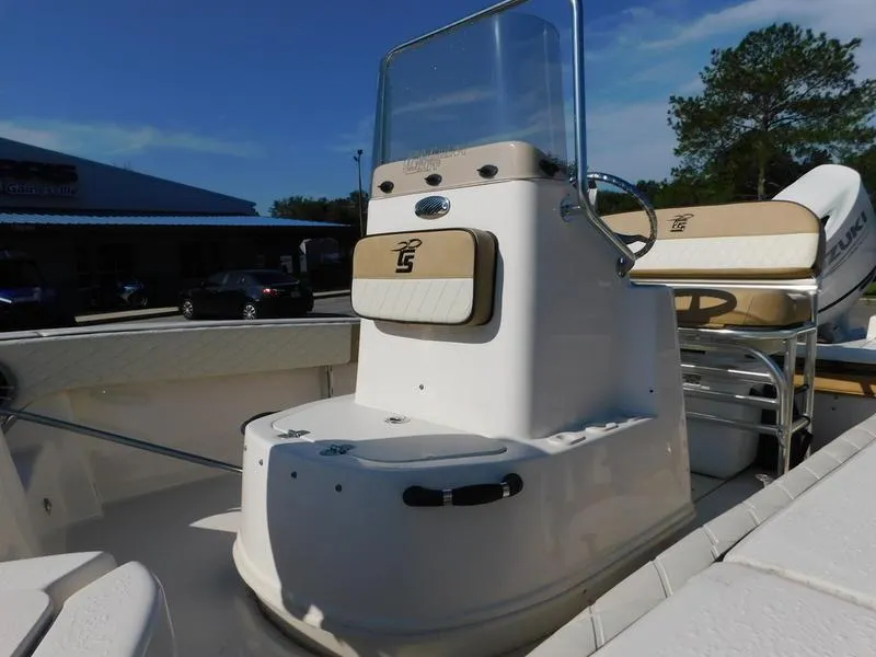 Slide: The Image of 2023 Carolina Skiff 19 Ultra Elite boat console and seating area. - 12