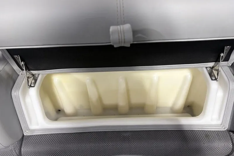 Slide: The Image of 2023 Regency 230 DL3 storage compartment with open lid, showcasing interior space. - 39