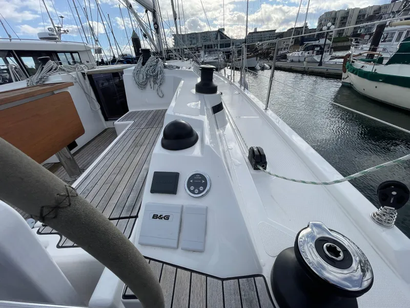 Slide: The Image of 2023 Bavaria C38 yacht deck with modern navigation equipment in a marina. - 12