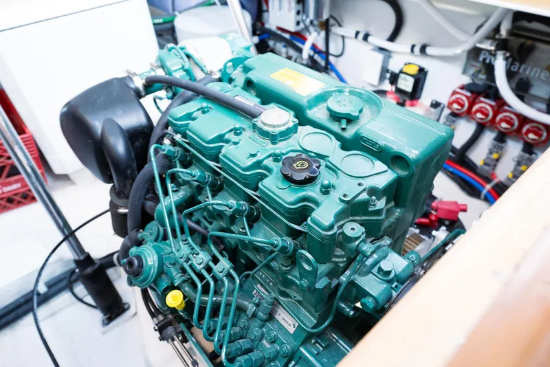 Slide: The Image of Tartan 455 2025 model engine in a boat's engine room. - 28