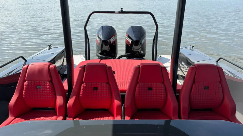 Slide: The Image of Red seats on 2020 BRABUS Shadow 900 Sun Top boat with twin engines. - 38