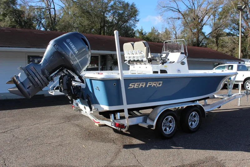 Slide: The Image of 2023 Sea Pro 208 Bay boat on a trailer with Yamaha outboard motor. - 7