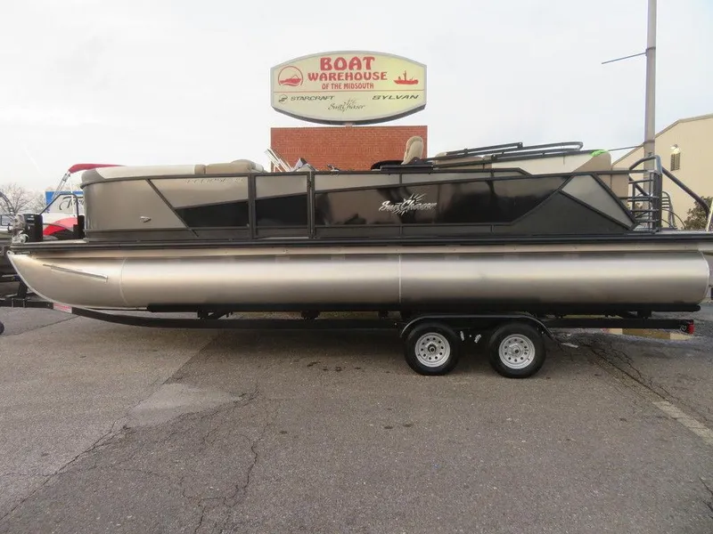 Slide: The Image of 2023 SunChaser Eclipse 25 LR DH pontoon boat on trailer at Boat Warehouse. - 1