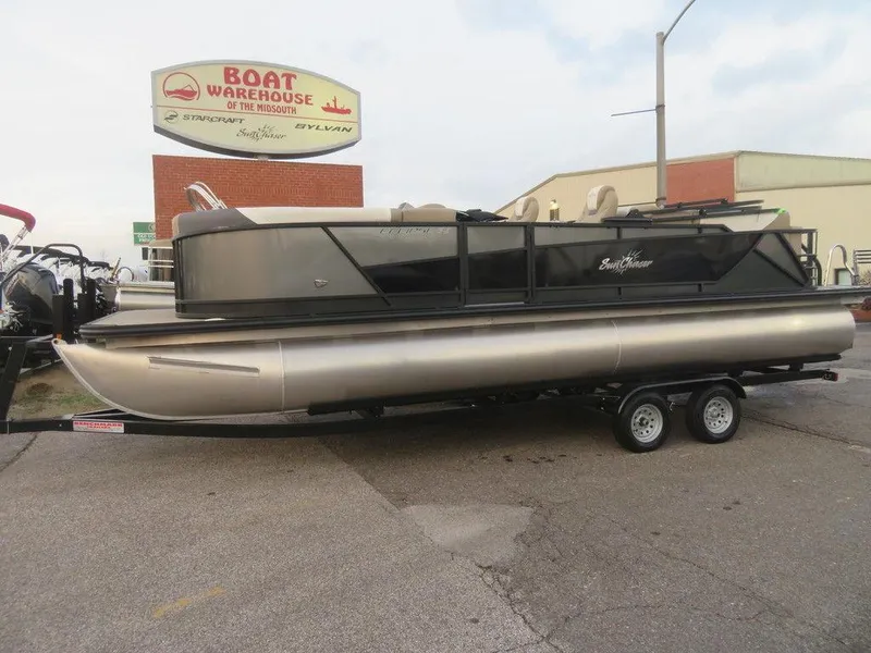 Slide: The Image of 2023 SunChaser Eclipse 25 LR DH pontoon boat on trailer at Boat Warehouse. - 2