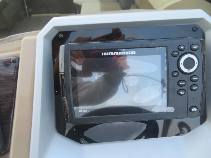 Slide: The Image of Humminbird Helix 5 fishfinder on 2023 SunChaser Eclipse 25 LR DH boat dashboard. - 20
