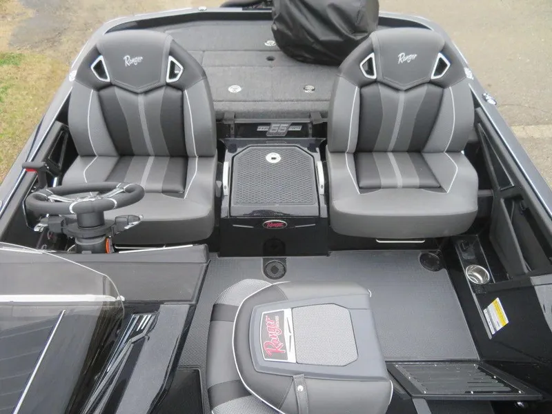 Slide: The Image of 2023 Ranger Z521R Ranger Cup Equipped boat interior with dual seats and steering console. - 14