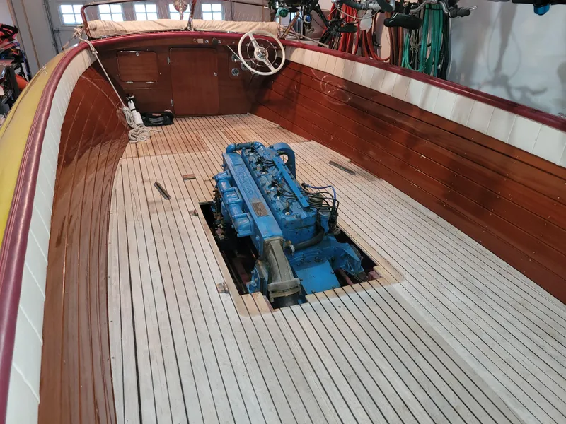 Slide: The Image of 1953 Chris-Craft HOLIDAY 24 boat interior with exposed engine. - 30