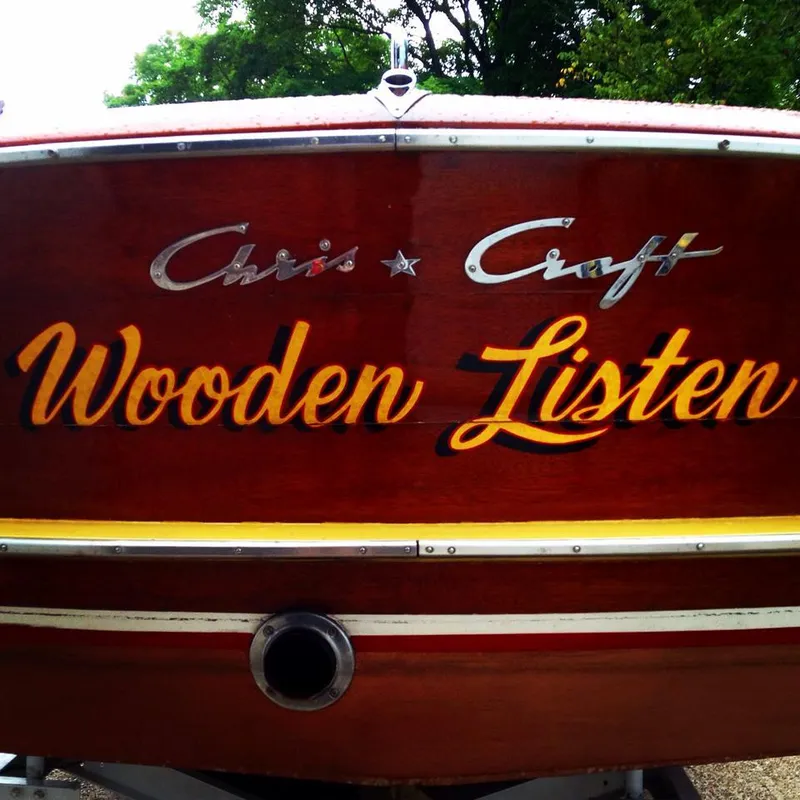 Slide: The Image of 1953 Chris-Craft HOLIDAY 24 boat stern with Wooden Listen name. - 5