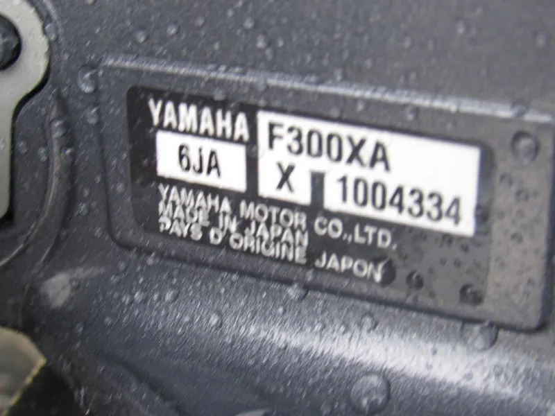 Slide: The Image of Close-up of Yamaha F300XA engine label on 2022 Stabicraft 2250 UltraCab WT. - 20