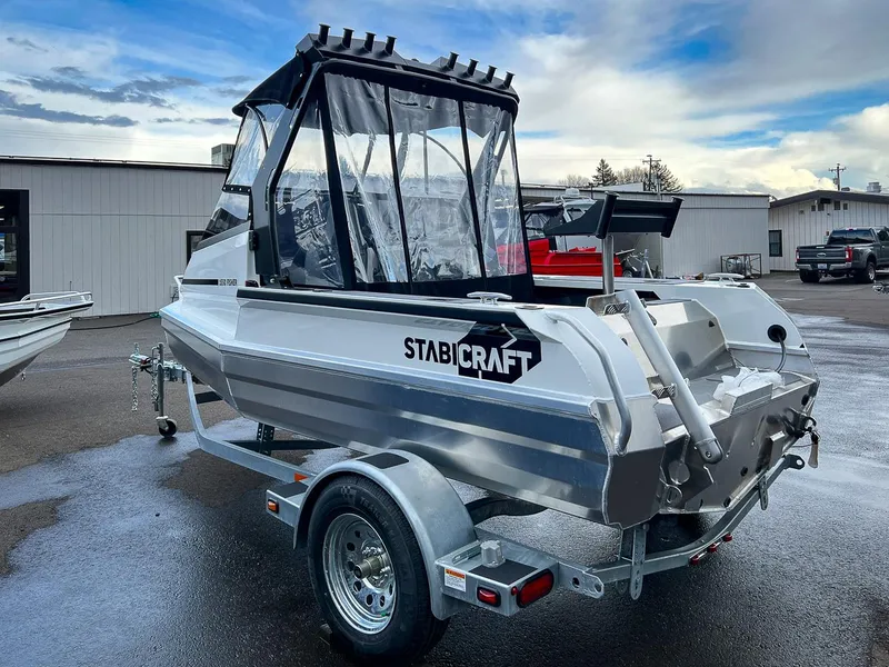 Slide: The Image of 2024 Stabicraft 1550 Fisher boat on trailer, rear view. - 5