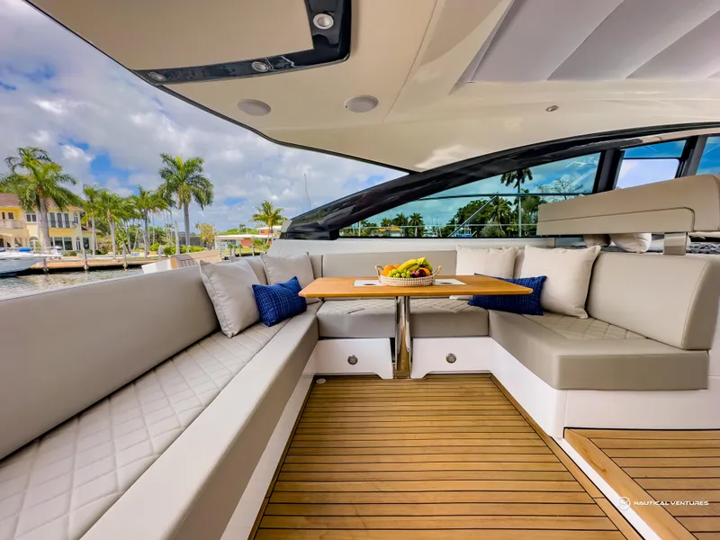 Slide: The Image of Luxurious seating area on the 2023 Fairline Targa 45 Open yacht. - 20