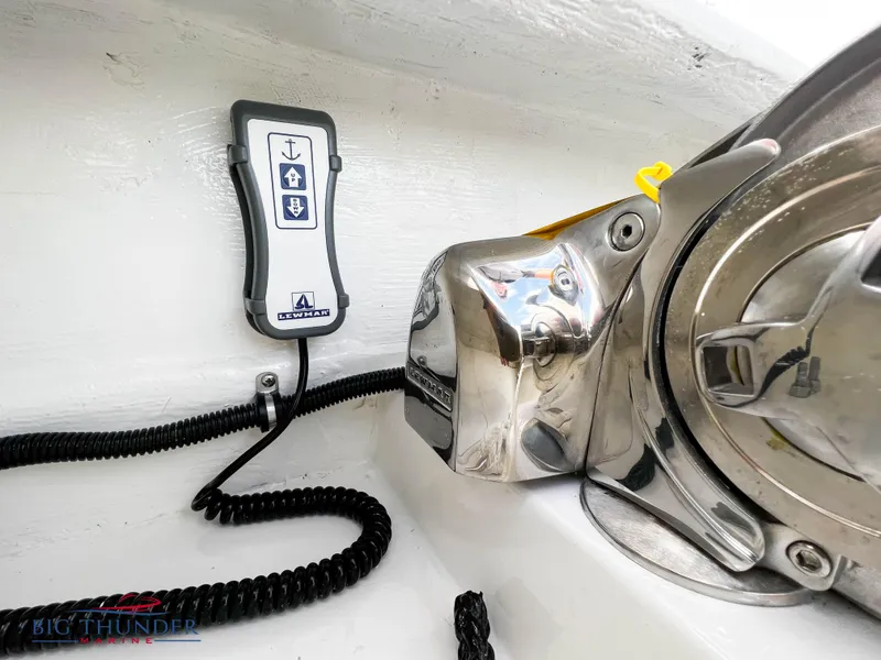 Slide: The Image of Close-up of 2023 Fountain 38 TE boat anchor control system. - 45