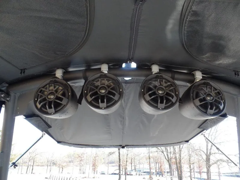 Slide: The Image of 2023 Axis T235 boat speakers mounted under canopy. - 5