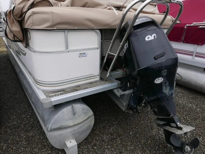 Slide: The Image of 2003 Sylvan 822 Mirage Cruise pontoon boat with Mercury outboard motor. - 2