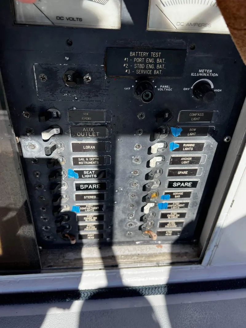 Slide: The Image of Electrical control panel of a 1992 Robertson Custom Catamaran / Sloop Rig. - 34