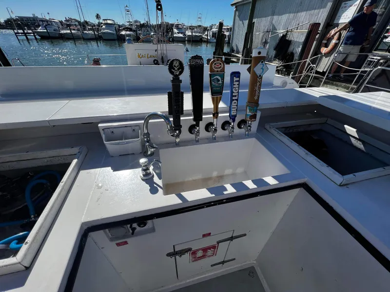 Slide: The Image of 1992 Robertson Custom Catamaran with beer taps and sink at marina. - 37