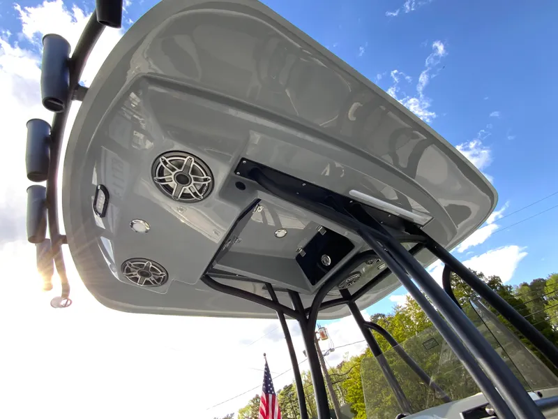Slide: The Image of 2024 Pathfinder 2400 Open T-top with speakers and rod holders. - 37