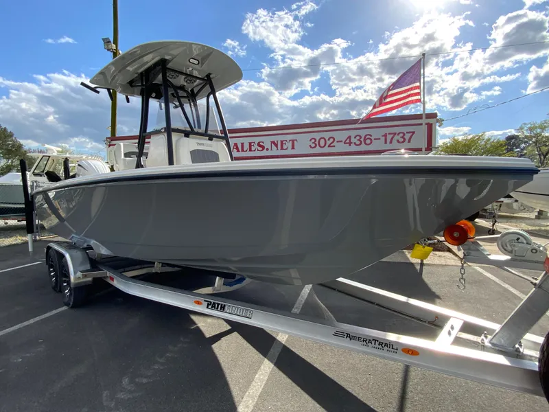 Slide: The Image of 2024 Pathfinder 2400 Open boat on trailer at dealership. - 4
