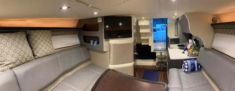 Slide: The Image of Interior of 2018 Cobalt A40 Coupe yacht with modern seating and amenities. - 11