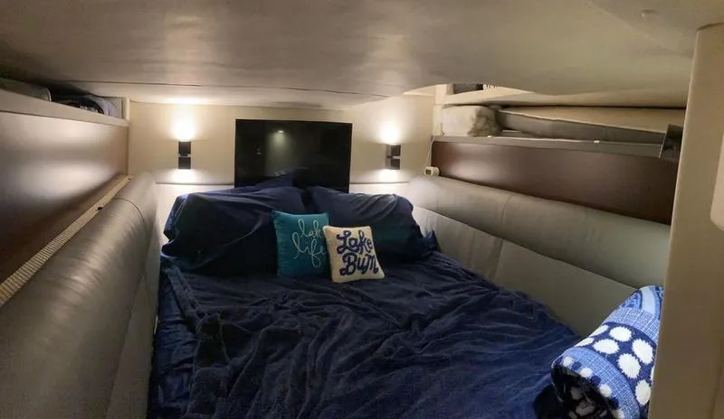 Slide: The Image of Interior cabin of a 2018 Cobalt A40 Coupe with cozy bedding and ambient lighting. - 16