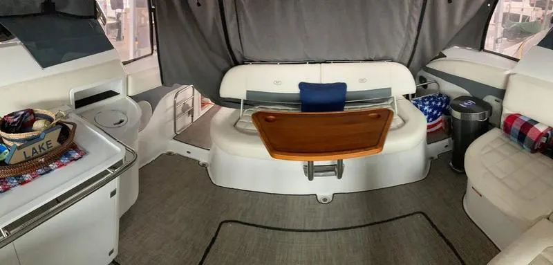 Slide: The Image of Interior of a 2018 Cobalt A40 Coupe boat with seating and decor. - 5