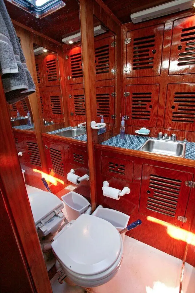 Slide: The Image of Luxurious wooden bathroom on a 1996 custom 100' sailing yacht. - 16