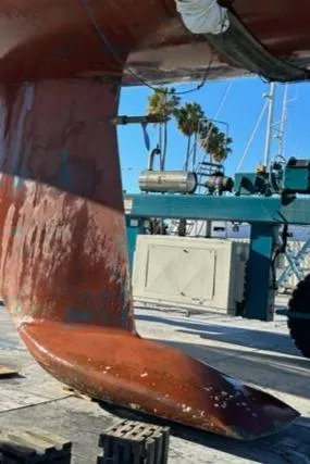 Slide: The Image of 1996 Custom 100' Sailing Yacht keel in dry dock for maintenance. - 46