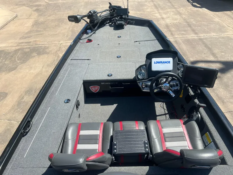 Slide: The Image of 2023 Ranger RT178C fishing boat interior with Lowrance electronics and dual seating. - 4