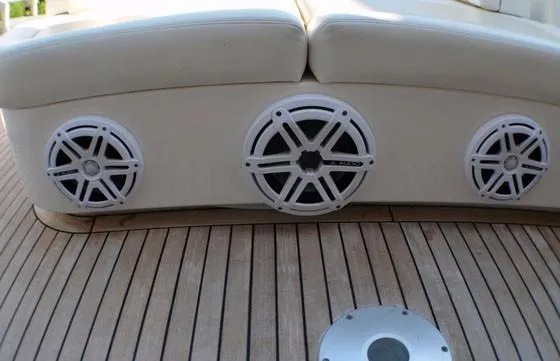Slide: The Image of Speakers on the deck of a 2012 Sea Ray 540 Sundancer yacht. - 18