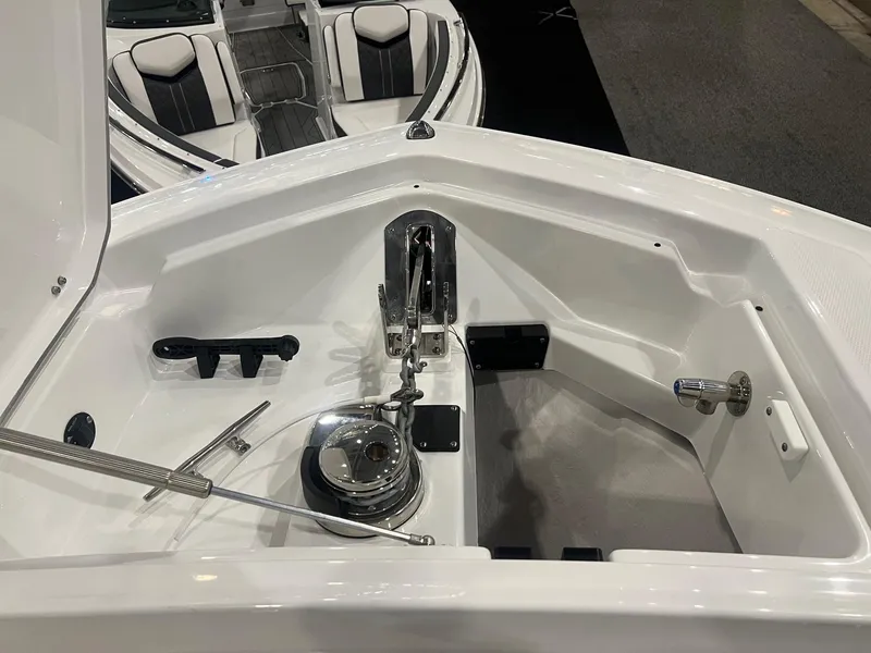 Slide: The Image of 2023 Blackfin 332 CC boat anchor compartment with stainless steel fittings. - 35